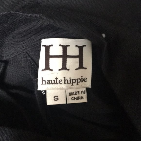 🌷 Haute Hippie Black Keyhole Mock Neck Bell Sleeve Top Size S - Picture 7 of 12